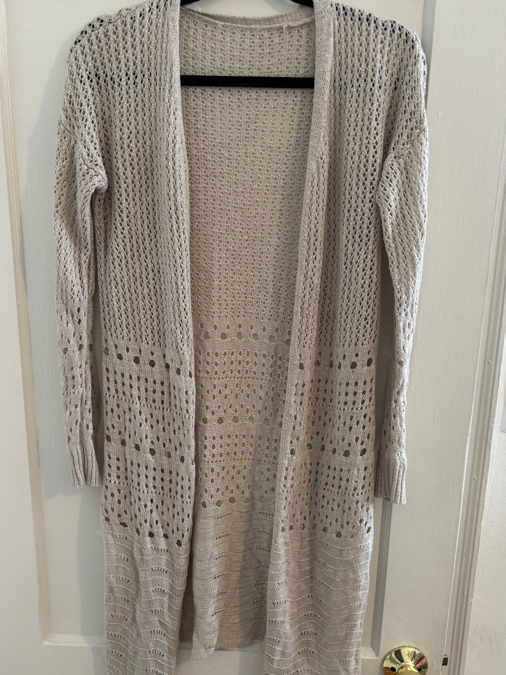 Open-Front Long Knit Cardigan Sweater - Cream